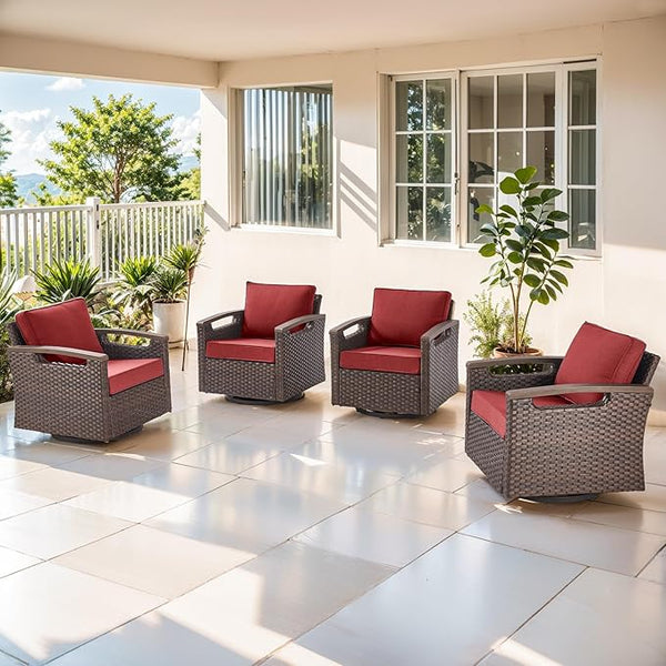 Luxury Outdoor Swivel Rocker Patio Chairs Set of 4 - Heavy Duty 4 Piece Patio Furniture Set All Weather Wicker Glider - Photo 1