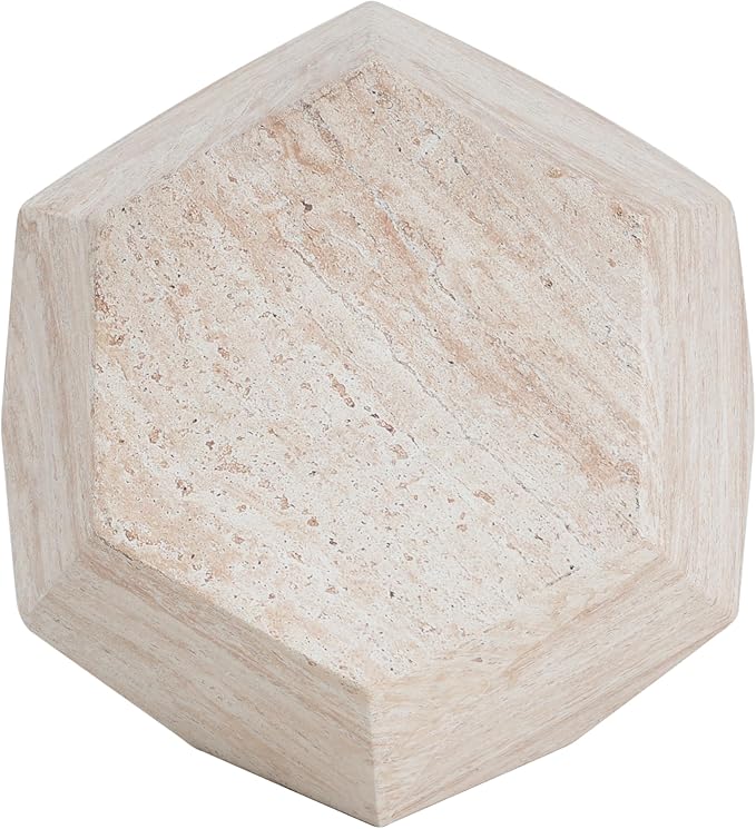 Outdoor Side Table Faux Marble End Table Faux Stone Side Tables Travertine Small Coffee Tables for Indoor Outdoor, Garden Stool Plant Stand for Porch, Backyard Patio, Hexagonal