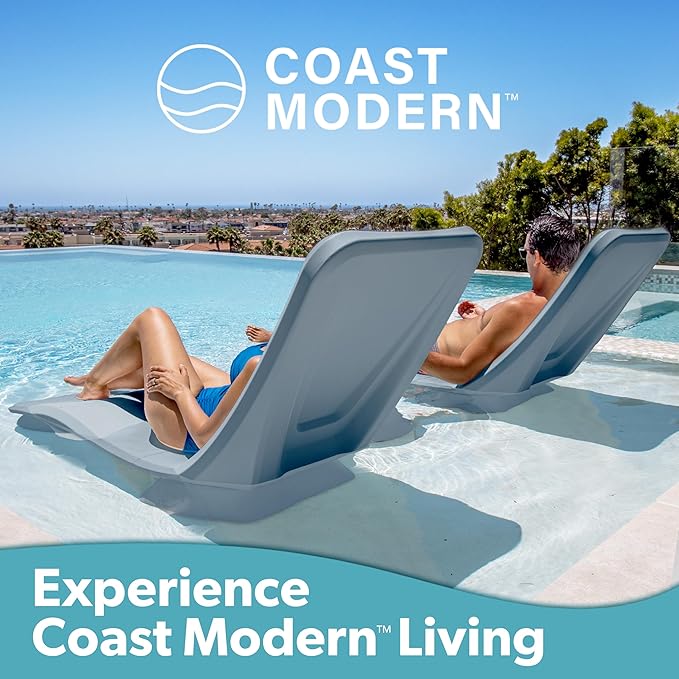 GoSports Coast Modern in Pool Lounge Chair - Waterproof & Weighted Chaise Lounger - Outdoor Pool Furniture for Patio or in Baja Shelf - Stone Blue