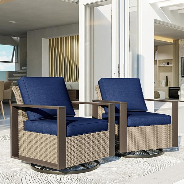 Patio Chairs Set of 2, Outdoor Swivel Rocker Patio Chairs, Metal Patio Furniture with Deep Seating - Photo 1