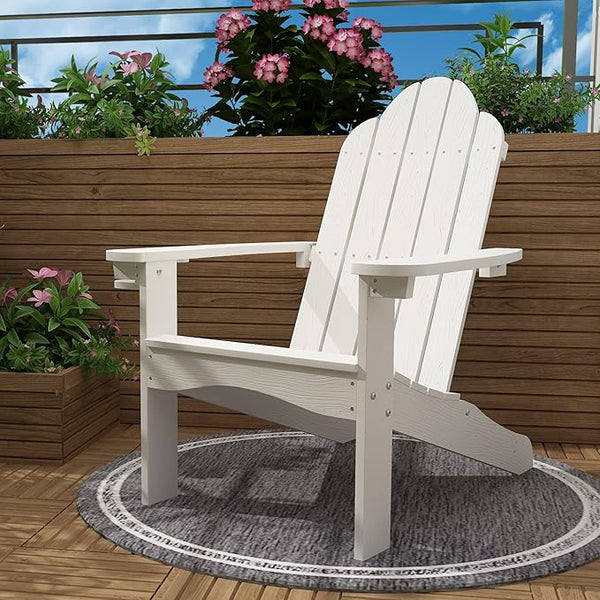 LUE BONA HDPS Adirondack Chairs, 1 Chair, Long-Lasting All-Season Outdoor Patio, Hidden Cup Holder, 350 LBS, White - Photo 1