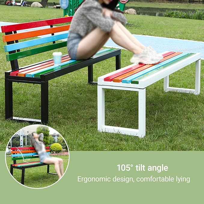 Aluminum Alloy Outdoor Metal Garden Bench with Backrest All-Weather Back Double Bench Strong Load-Bearing Capacity for Porch, Park and Lounge(White without backrest,180*40*45cm/70.9*15.7*17.7in)