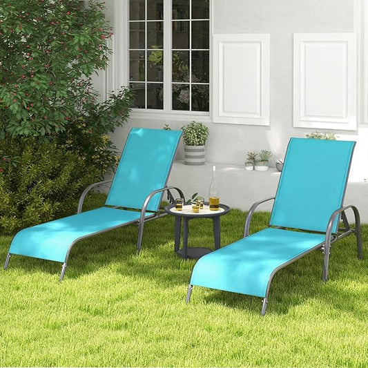 Tangkula Lounge Chair Outdoor, Patio Chaise Lounge with Adjustable Backrest, Reclining Pool Lounge Chair for Outside with Heavy Duty Steel Frame, Suitable for Beach, Yard, Balcony, Poolside