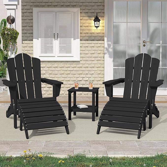 KINGYES Folding HDPE Adirondack Chairs Ottoman