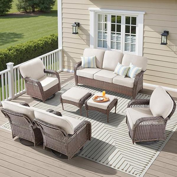 7 Pieces Patio Furniture Set Swivel Chairs - Photo 1