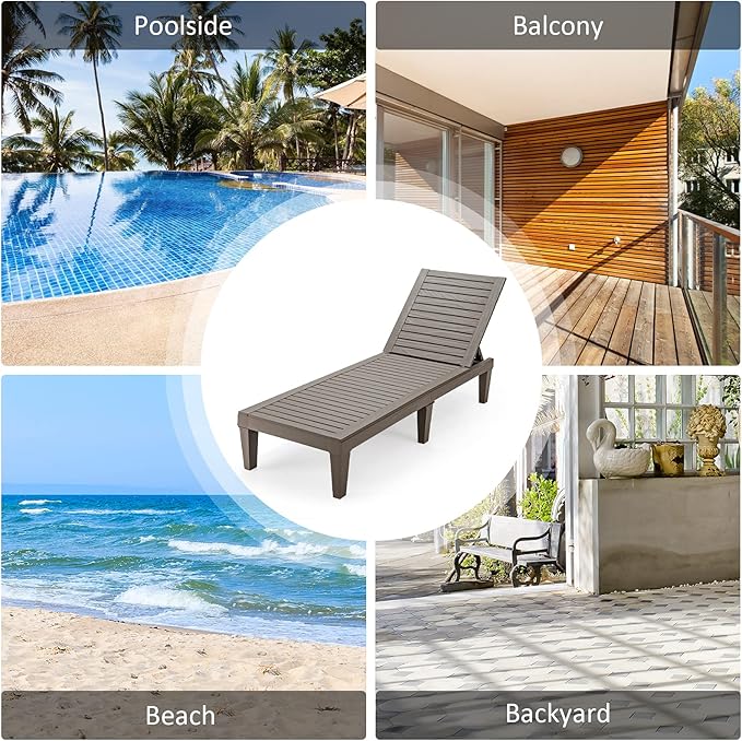 Tangkula Outdoor Chaise Lounge Chair, Lightweight Patio Lounge Recliner Chair with Adjustable Backrest, 5 Reclining Positions Chaise Lounger for Patio, Beach, Balcony, Poolside, Backyard (1, Coffee)