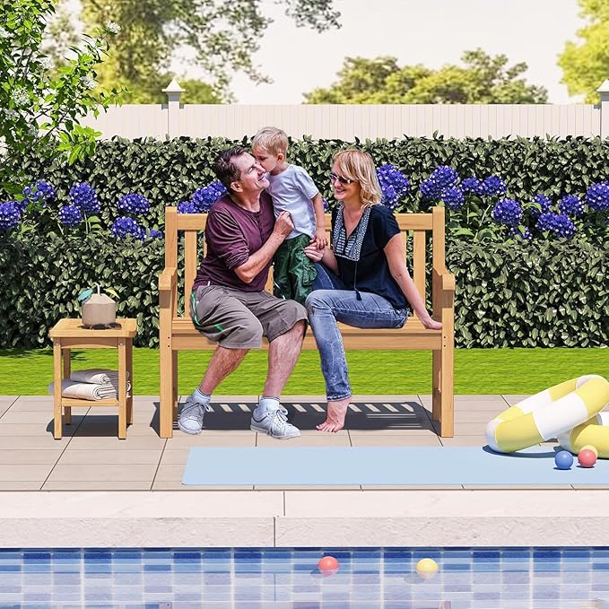 Outdoor Teak Bench, Park Bench for 2 People, Ergonomic Patio Seating, Weather-Resistant and Durable Design, Perfect for Yard, Poolside, or Porch