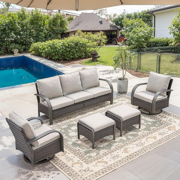 Belord 5-Piece Outdoor Patio Furniture Set All-Weather Wicker Couch with Swivel Rocker Outdoor Chairs and - Photo 1