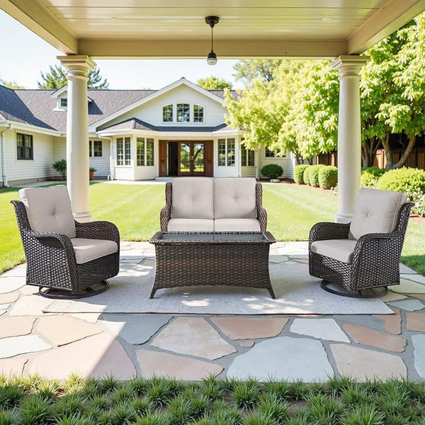 Belord 4 Piece Patio Wicker Furniture Set, Outdoor Swivel Rocker Chairs - Photo 1