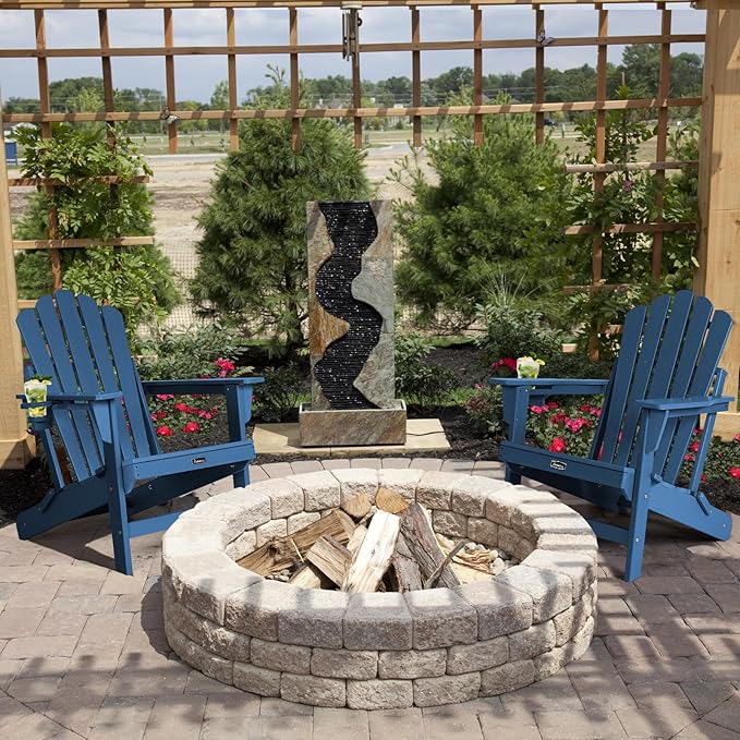 FUNBERRY Folding Adirondack Chairs Set of 4, All Weather HDPE Wood Texture Fire Pit Chairs with Cup Holder for Outdoor