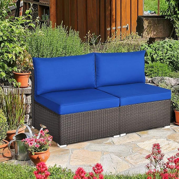 DORTALA 2 Piece Wicker Sectional Armless Chairs, Outdoor Rattan Sectional Sofa Set w/Cushions for Seat and Back - Photo 1