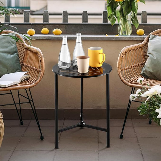 Party Zealot Set of 2 Small Round Metal Side Tables 13 Inches Black Outdoor End Tables for Patio, Balcony, Porch or Garden – Weather-Resistant Corner Coffee Table for Small Spaces & Indoor Plant Stand
