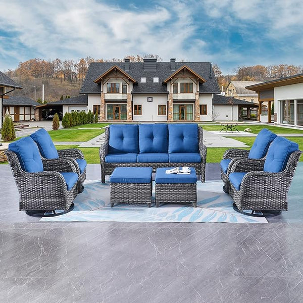 Rilyson Wicker Patio Furniture Sets - 7 Piece Rattan Outdoor Sectional Conversation Set with 4 Swivel Rocking Chairs - Photo 1