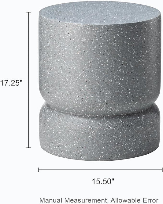 Giltzhome Antique Decorative Garden Stool, 17.25" H Heavy Duty Faux Terrazzo Accent Table, Side Table, Planter Stand for Garden Patio Lawn Home Indoor Outdoor, Grey