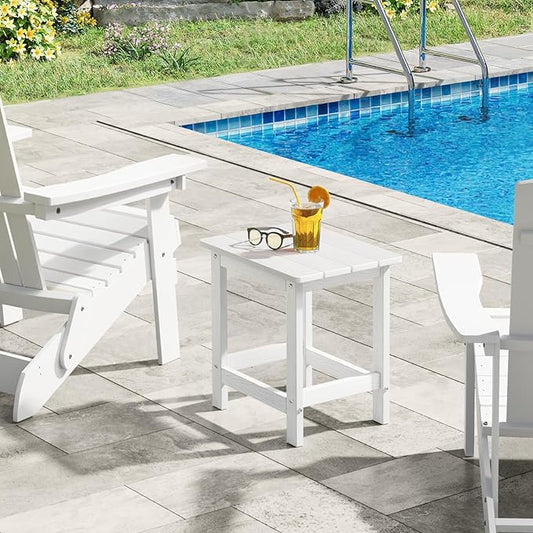 ONBRILL Outdoor Side Table Set of 2, Adirondack Small End Table, Indoor & Outdoor Use, HDPS Weather Resistant/Easy Maintenance for Patio, Pool, Deck, Porch, Garden, Shower, Outside- (2, White)