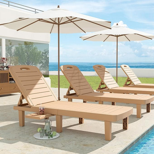 UPDATIO Outdoor Lounge Chair, Resin 5-Position Adjustable Reclining Chaise Lounge, Waterproof Patio Chairs for Pool, Beach, Lawn, and Garden
