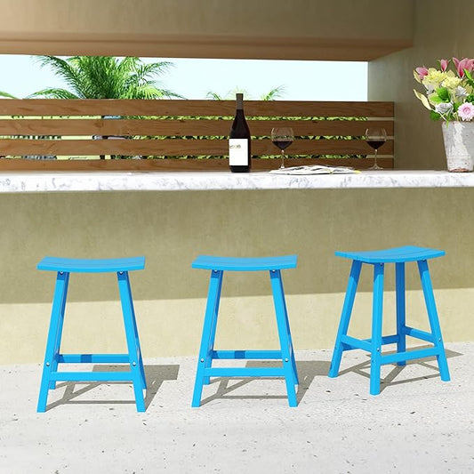 WestinTrends Malibu Malibu 24 Inch Counter High Saddle Stools (Set of 3), Pacific Blue