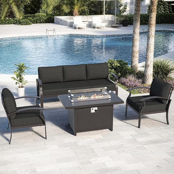 Gotland Aluminum Patio Furniture Set with Fire Pit Table - Photo 1