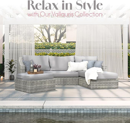 Elle Decor Vallauris Patio Outdoor Furniture Collection, Premium All Weather Wicker, Storage Sectional, Gray