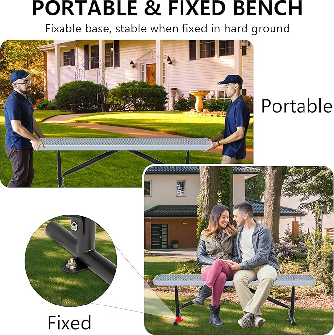 6 Ft Metal Park Benches for Outside, Outdoor Backless Bench with Thermoplastic Coating, Portable Frame, Commercial Expanded Metal Mesh Bench for Shopping Mall, Store, Park, Patio, Deck, Grey