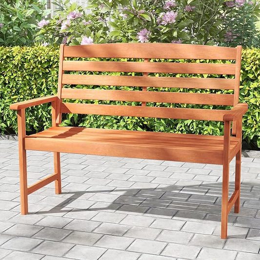 Tangkula Wooden Garden Bench, 2-Person Patio Loveseat with Slatted Backrest and Comfortable Armrests, Outdoor Bench for Porch, Backyard and Park, 530 lbs Weight Capacity
