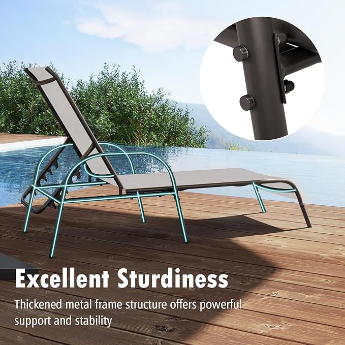 Nightcore Chaise Lounge Chair Outdoor, Pool Chair with 5 Adjustable Backrest, Patio Lounge Chairs with Breathable Fabric, Comfortable Armrest, Chaise Lounge for Patio, Pool, Bench (1, Light Grey)