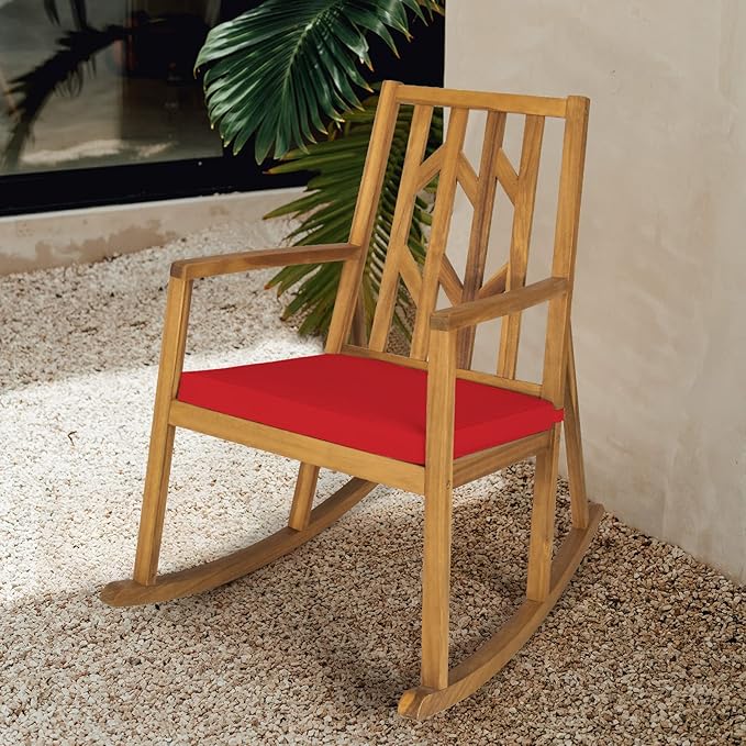 RELAX4LIFE Wooden Rocking Chair Outdoor - Oversized Patio Rocker w/High Backrest, Long Armrest, Removable Soft Cushion, Porch Rocking Chair for Backyard, Garden, Patio Rocking Chair (2, Red)