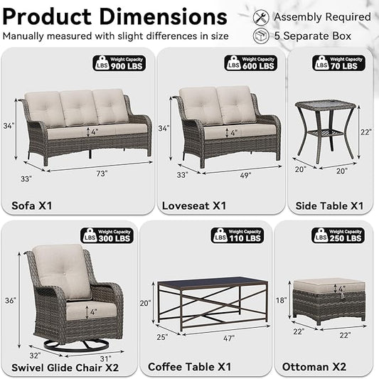 8 Piece Outdoor Wicker Patio Furniture Set, Outdoor Swivel Rocker Patio Chairs Set with Thickened Olefin Cushions, High Back and Deep Seating, Hand-Woven PE Rattan for Porch, Deck