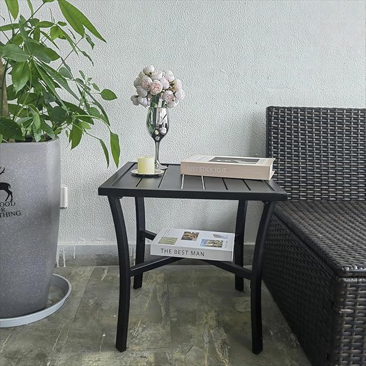 Outdoor Steel Side Table End Table for Patio, Backyard, Pool, Indoor Companion, Easy Maintenance and Weather Resistant, Black
