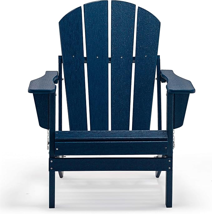WO WESTIN OUTDOOR HDPE Laguna Outdoor Folding Poly Adirondack Chair, Navy Blue