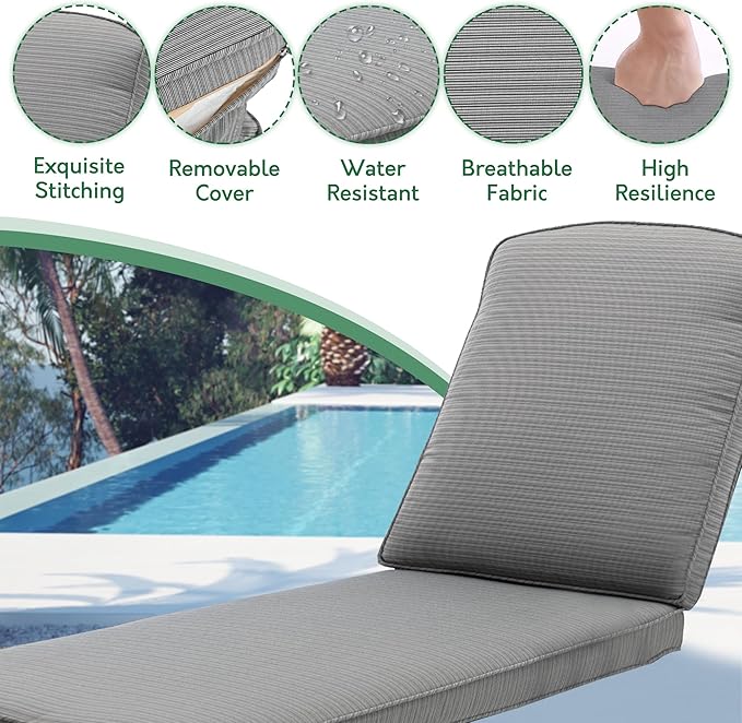 Chaise Lounge Chair Outdoor- Patio Pool Chairs Tanning Lounges for Outside Beach Lounger Cast Aluminum with Grey Cushion 1Pack