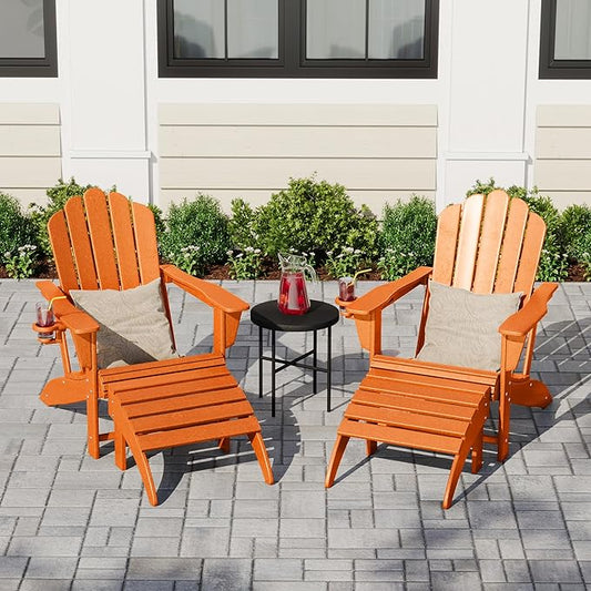 Costaelm Adirondack Chair Footrest Foldable Ottoman, Folding Ottoman Outdoor Foot Rest for Patio Waterproof, Adirondack Ottoman Outdoor, Orange