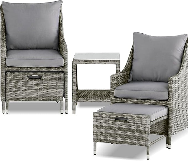 Elle Decor Vallauris Patio Outdoor Furniture Collection, Premium All Weather Wicker, 5 Piece Non-Reclining Set, Gray - Photo 1