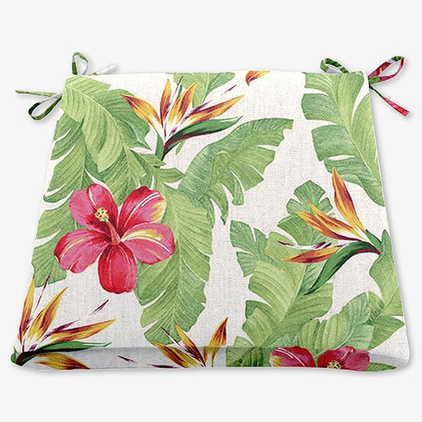BrylaneHome Chair Cushion with Ties - 18.75" L x 18" W - Patio & Outdoor - Water, Stain & Fade Resistant - Hibiscus - Photo 1
