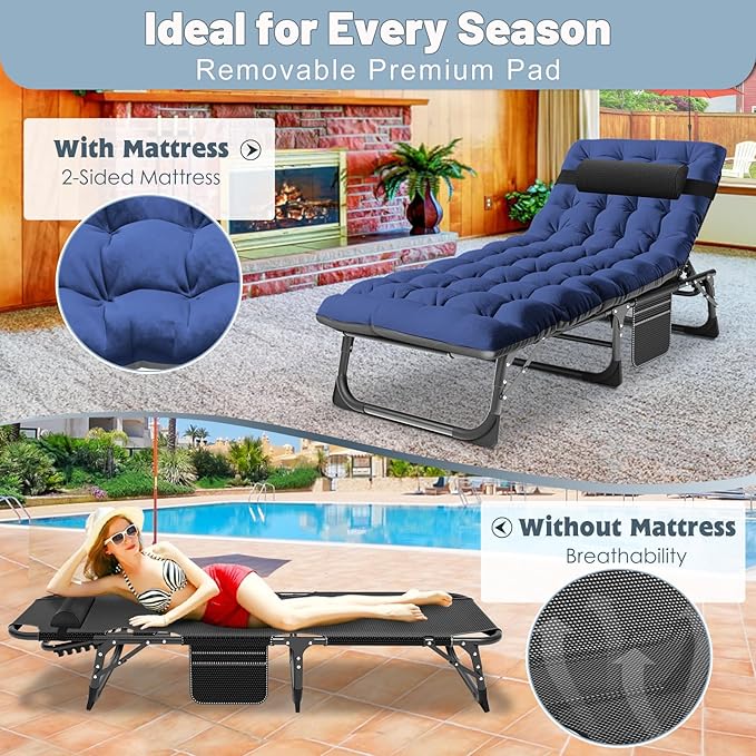 Slsy Folding Chaise Patio Lounge Chairs, Outdoor Reclining Patio Chairs, Heavy Duty Patio Chairs Chaise Lounges for Tanning, Poolside, Beach, Lawn, Camping