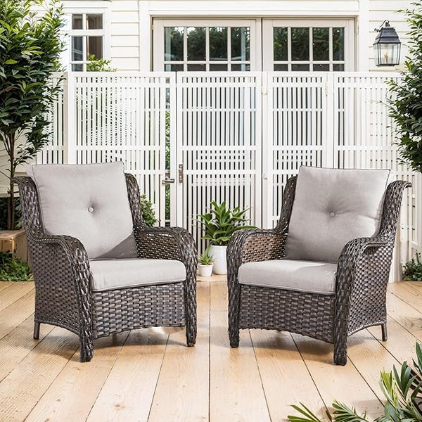 Belord High Back Patio Chairs Set of 2 - Brown Wicker Outdoor Seating - Photo 1