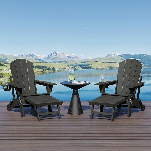 WestinTrends Malibu Folding Adjustable Adirondack Chair with Retractable Ottoman and Cup Holder (Set of 2), Gray - Photo 1