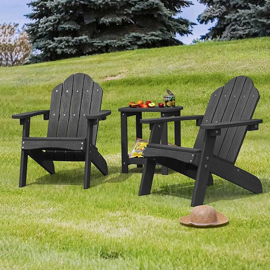 LUE BONA Kids Adirondack Chairs Set of 2, Black Poly Resin Adirondack Chair, Toddler Adirondack Chair Weather Resistant, Kids Outdoor Patio Adirondack Lounge Chair for Balcony, Backyard