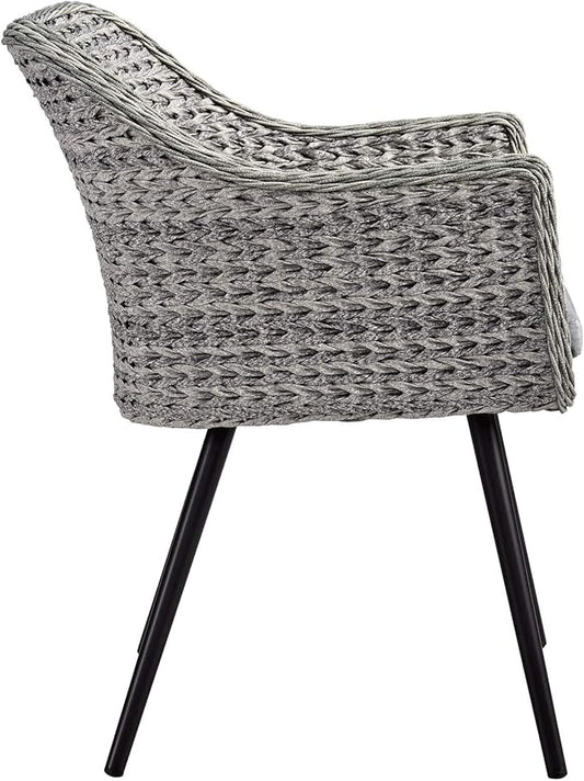 Modway Endeavor Wicker Rattan Aluminum Outdoor Patio Dining Arm Chair with Cushions in Gray Gray