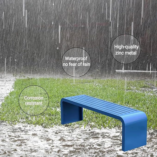 Steel Frame Backless Outdoor Bench,Garden Porch Park Patio Bench,Outdoor Benches Seat for Outside,Metal Patio Seating for Garden,Porch,Park,Entryway(Blue)