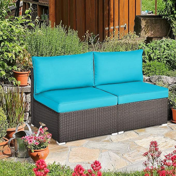 DORTALA 2 Piece Wicker Sectional Armless Chairs, Outdoor Rattan Sectional Sofa Set w/Cushions for Seat and Back - Photo 1