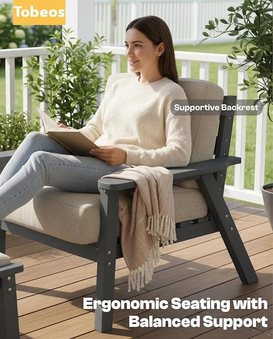 Patio Furniture Set, HDPE Outdoor Sofa Set with Beige Washable Cushions, Patio Conversation Sets for Lawn, Garden, Porch, Balcony & Deck, Durable Outdoor Sectional Furniture (Gray Frame)