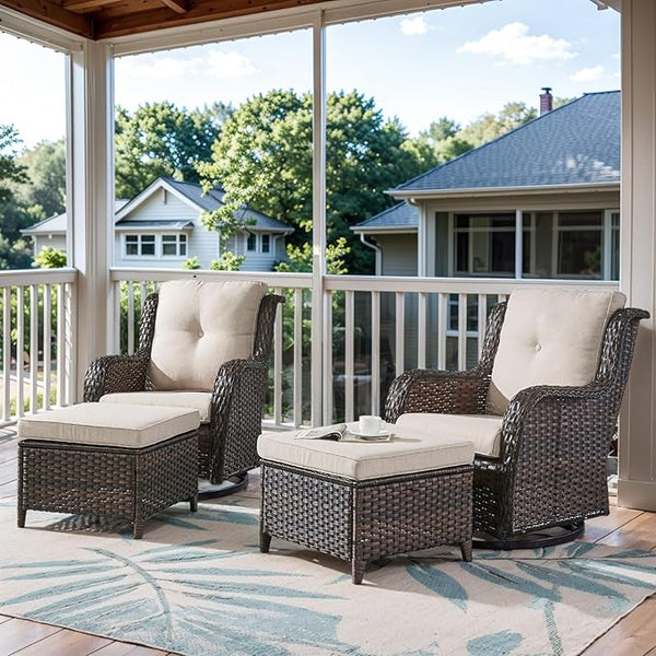 Belord Outdoor Swivel Chairs Set of 2, Patio Wicker Rocker Chairs with Ottomans - Photo 1