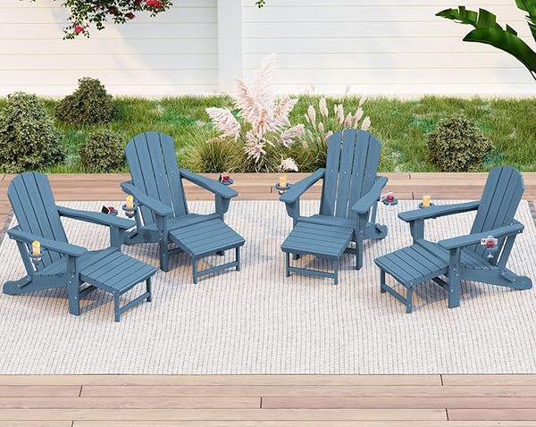 KINGYES Folding Adjustable Adirondack Chair with Ottoman & 2 Cup Holders Set of 4 - Photo 1
