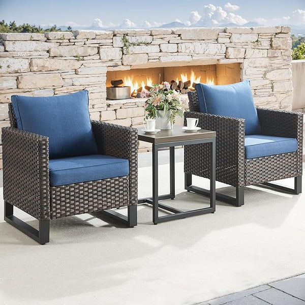 Rilyson Wicker Outdoor Patio Chairs Set - 3 Piece Rattan Patio Furniture Bistro Chairs Set with Waterproof Wicker - Photo 1