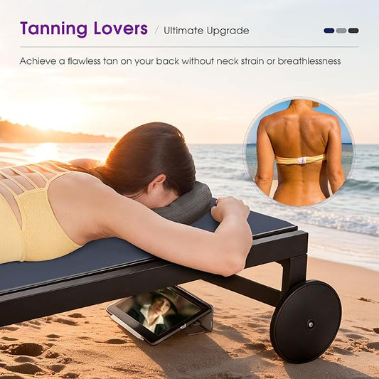 PURPLE LEAF Outdoor Tanning Lounge Chair Set with Face Hole Aluminum Adjustable Chairs Wheels Pillows and Table for Poolside Beach Patio Reclining Sunbathing Lounger Navy Blue