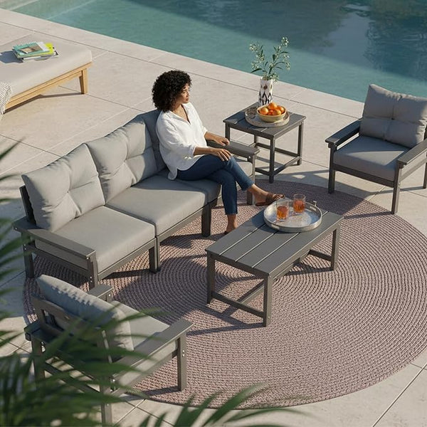 Grey HDPE Outdoor Patio Furniture Set - Photo 1