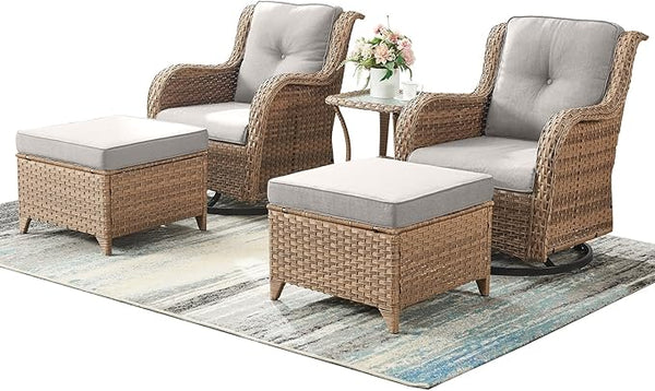 Rilyson Patio Furniture Swivel Chairs Set - 5 Piece Rattan Wicker Outdoor Sectional Conversation Sets with 2 Swivel - Photo 1
