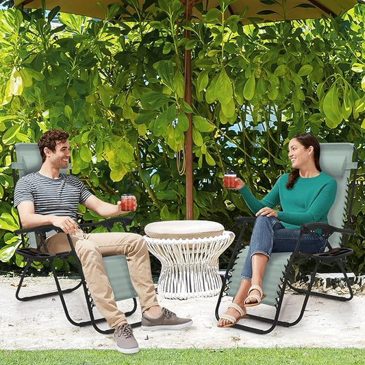 MoNiBloom Zero Gravity Chairs Set of 2 Outdoor Folding Patio Lounge Chairs for Outside Reclining Lawn Chairs Recliner Beach Chairs for Adults, Sage Green