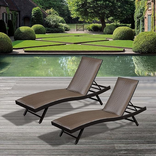 Domi 2 PCS Outdoor Chaise Lounge Set, Aluminum Patio Padded Quick Dry Foam Wicker Lounge Chair with Adjustable Back for Beach Poolside Lawn Sunbathing